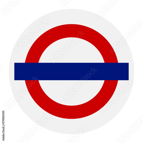 Vector Illustration of Blank Local Train Station Name Board with Red-Blue Circular Design, Editable Template Ideal for Maps, Posters, Travel Graphics and Transport Design Projects