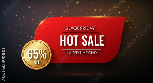 A vivid banner advertising a Black Friday hot sale, igniting excitement with its dynamic display of red and gold, drawing attention to a limited-time opportunity to save money. vector illustration