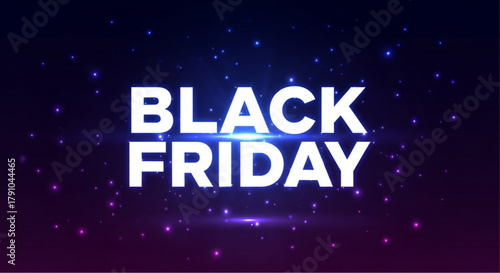 The iconic words of Black Friday shine vibrantly against a backdrop of twinkling stars, inviting shoppers to a world of exclusive discounts. vector illustration
