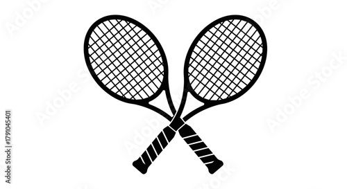 Two crossed tennis rackets sports equipment for tennis game sport and active lifestyle concept vector illustration