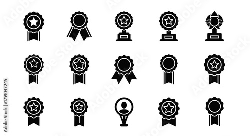 Collection of award and achievement icons a vector set representing success, recognition, and excellence in various fields