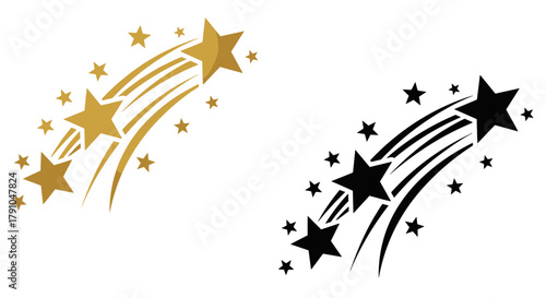 Illustration of golden and black shooting stars, a celestial symbol of success, achievement, and dreams, perfect for adding a touch of magic