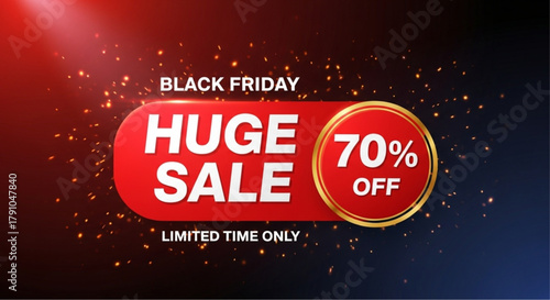 A vibrant, eye-catching design advertising a Black Friday event, promoting a 'Huge Sale' with a significant discount. Perfect for attracting customer attention. vector illustration