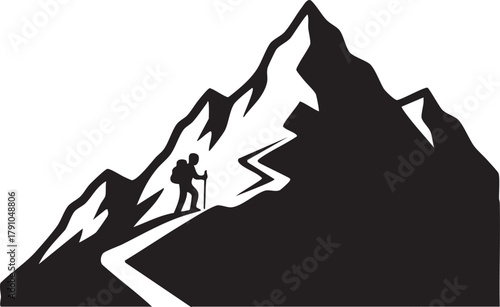 Adventurer Hiking Mountain Trail Silhouettes Integrated Landscape Minimal Icon