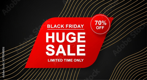 Black Friday huge sale promotion on a sleek black background with modern graphic. vector illustration