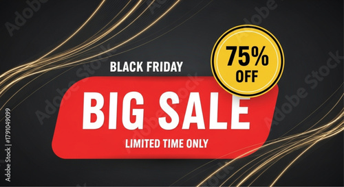 A vibrant graphic for the ultimate shopping event. Bold typography announces the Big Sale, complemented by the enticing 75% OFF offer, all against a dynamic dark backdrop. vector illustration