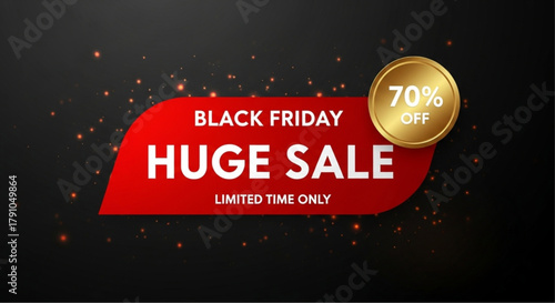 A vibrant sale banner, crafted with a dynamic design, announces a Black Friday Huge Sale. The banner features a red and gold color scheme. vector illustration