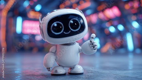 Playful Cartoon Robot with Expressive Eyes in Futuristic 3D Animation