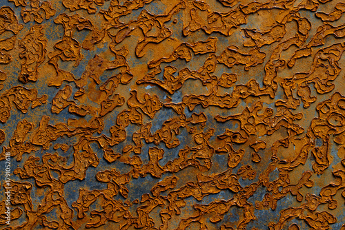 Abstract background with old rusty metal surface, closeup. Orange worn rusty metal texture