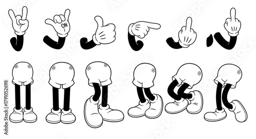 Collection of cartoon hands and feet in various poses, perfect for animation, character design, and playful illustration projects
