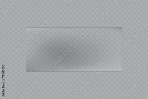 Transparent glass effect, realistic window mockups, mirror set, glass showcase on transparent background, vector png. Glass banner, acrylic smooth surface.