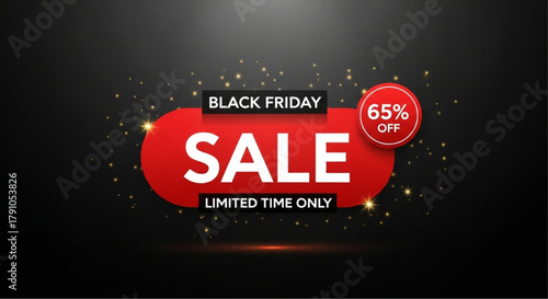 A captivating and vibrant sale banner for Black Friday, with a striking red price tag, set against a dark background, perfect for promotions and offers. vector illustration