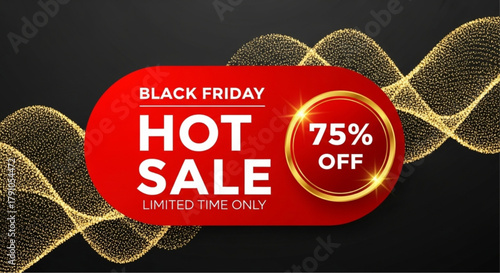 A visually striking promotional image captures the essence of a Black Friday sale, featuring a bold, eye-catching design, golden wave details. vector illustration