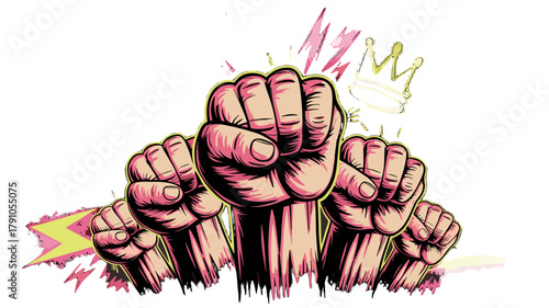 A Powerful Symbol of Unity: Raised Fists Representing Strength and Solidarity.