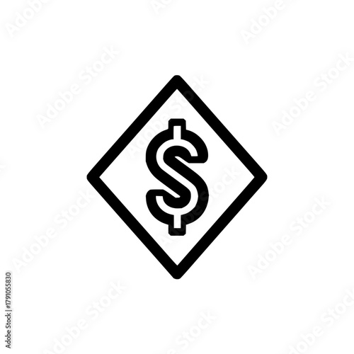 Dollar sign in diamond shape representing finance, currency, and investment in a modern design