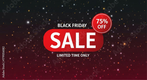 Black Friday sale with festive red and a stellar backdrop evokes a sense of anticipation and excitement. A visual representation of a limited-time opportunity. vector illustration
