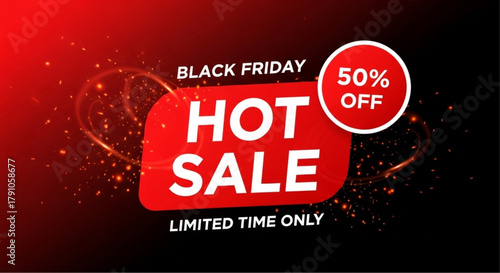 A vibrant promotional image featuring Hot Sale banner, designed to capture attention and excitement, showcasing Black Friday and an attractive discount. vector illustration