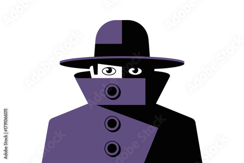 Mystery Figure in Purple Trench Coat and Hat, Evoking Intrigue and Suspense