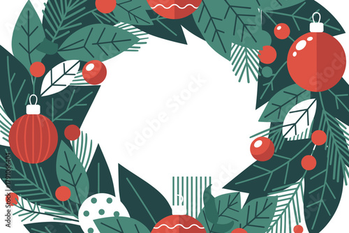 Festive Holiday Wreath with Red Ornaments and Lush Greenery, Perfect for a Joyful Christmas Season