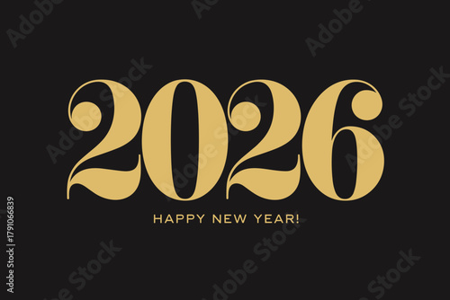 Festive 2026 New Year Celebration with Golden Typography on a Classic Black Background