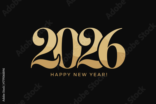 Elegant Gold Typography for New Year 2026 on Luxurious Black Background