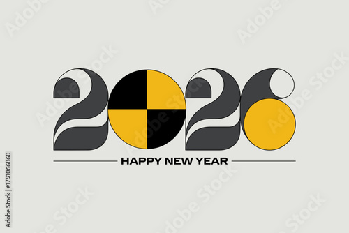 Bold and Modern 2026 Happy New Year Design with Yellow Accents on Light Background