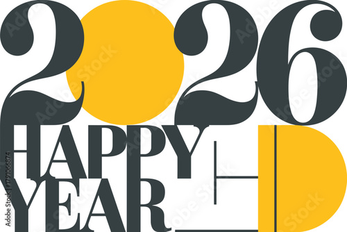 Bold and Cheerful 2026 New Year Celebration Design with Stylish Typography and Vibrant Colors