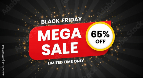 A striking promotional graphic for a Mega Sale, showcasing a limited-time offer with a bold design and eye-catching elements.  vector illustration