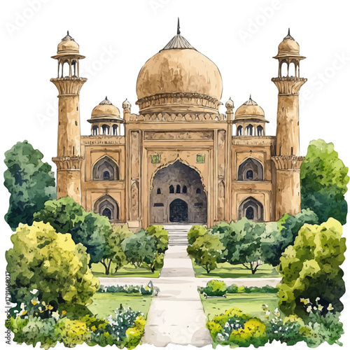 Badshahi, watercolor vector, isolated on a white background.