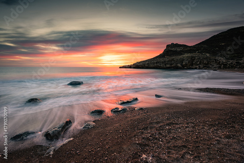 Sunrise Over Rocky Beach, Cala del Cuervo,Las Negras, Spain