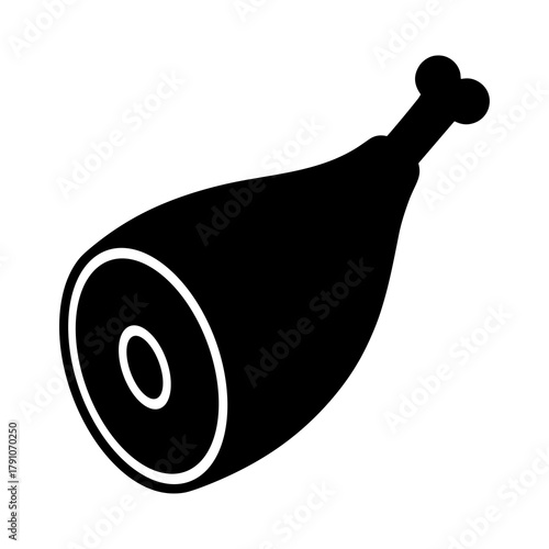 Illustration of a black ham hock with a bone protruding from the top and a cut end visible at bottom icon