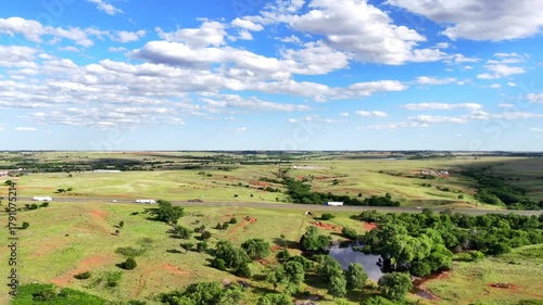 Aerial nature landscape of plains in rural historic route 66 Foss Oklahoma Washita County OK