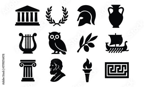 Photos greek, ancient, history, culture, temple, column, amphora, helmet, laurel wreath