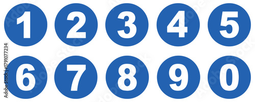 numbers, digits, counting, one, two, three, four, five, six, seven, eight, nine, zero, blue circle, white number, graphic, design, symbol, education, mathematics, sequence, order, set, collection, cle