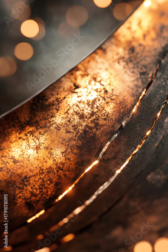 Tapered oval ornament with bronze patina and silver accents