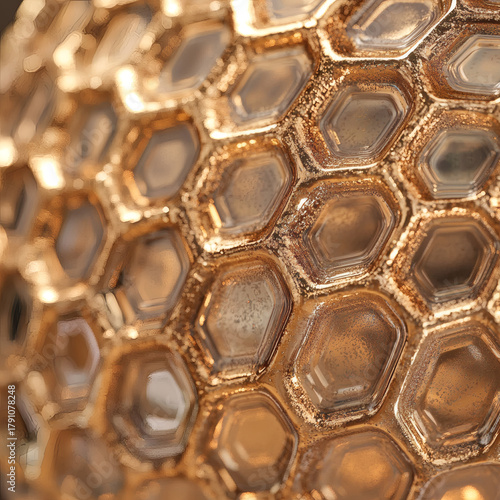 Metallic ornament with honeycomb texture and champagne finish