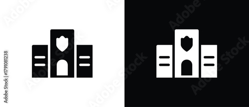 Police Station Flat Icon, City Building, Vector Sign Illustration. Building Architecture Icon. Black and white icon.