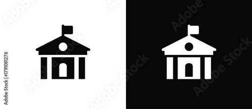 Courthouse Flat Icon, City Building, Vector Sign Illustration. Building Architecture Icon. Black and white icon.