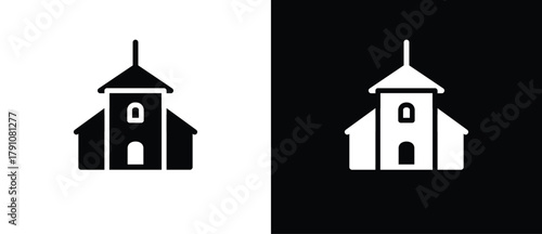 Place of Worship  Flat Icon, City Building, Vector Sign Illustration. Building Architecture Icon. Black and white icon.