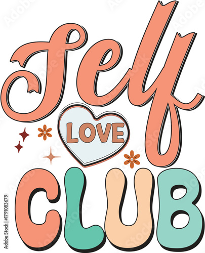 Vector set Self Love Club of sale labels and numbers sign with love design sticker poster text