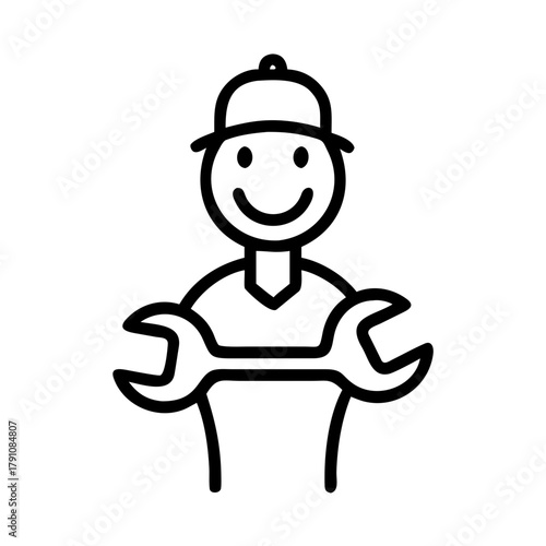 Mechanic with wrench, showing happiness and readiness, on transparent background