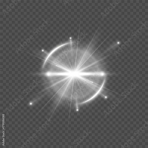 White Starburst Light Flare  Overlay on Transparent Background