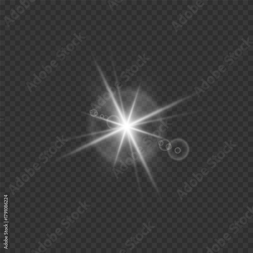 White Starburst Light Flare  Overlay on Transparent Background
