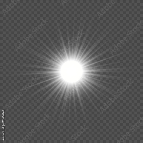 White Starburst Light Flare  Overlay on Transparent Background