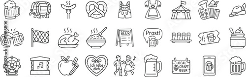 oktoberfest, beer, pretzel, sausage, lederhosen, dirndl, tent, accordion, hat, mugs, flag, chicken, food, bowl, menu, prost, hops, ticket, jar, ferris wheel, stage, apple, heart, couple, dancing, craf