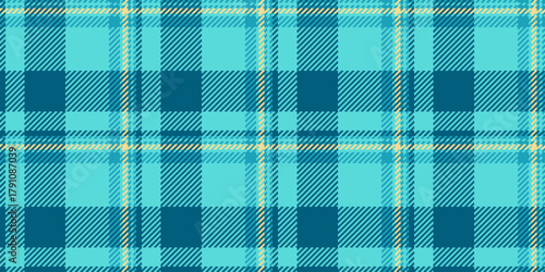 Picnic blanket seamless vector plaid, primary texture background pattern. Sheet textile tartan fabric check in cyan and teal colors.