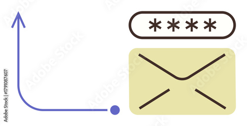 Growth arrow leads to email with password input field above, symbolizing secure online communication. Ideal for cybersecurity, data protection, email safety, messaging, online privacy, encryption