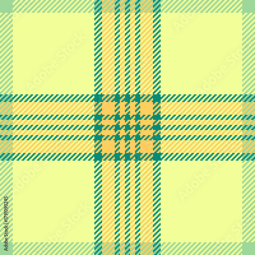 Yellow plaid background check, halloween seamless vector fabric. Swatch tartan pattern texture textile in lime and amber colors.