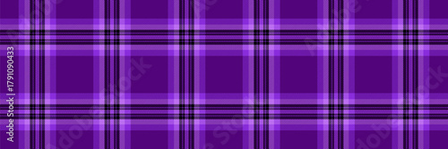 Graph plaid background textile, new york tartan check pattern. 1970s vector seamless fabric texture in violet and black colors.