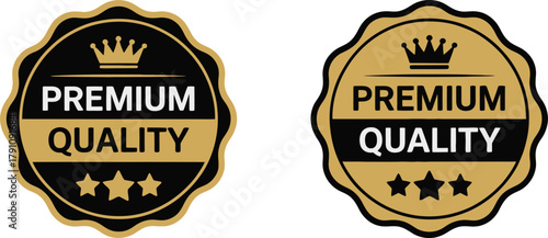 Premium Quality Gold and Black Stamp Seal with Crown and Three Stars Icon for Luxury Product Labeling, Exclusive Merchandise, and Business Excellence